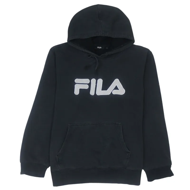 Fila 90's Vintage Spellout Hoodie Black Unisex Medium Cotton Retro made by Fila