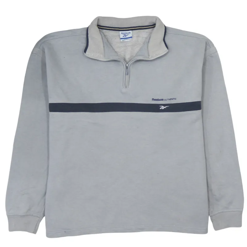 Vintage 90s Reebok Grey Cotton Lightweight Men's Small Quarter Zip made by Reebok