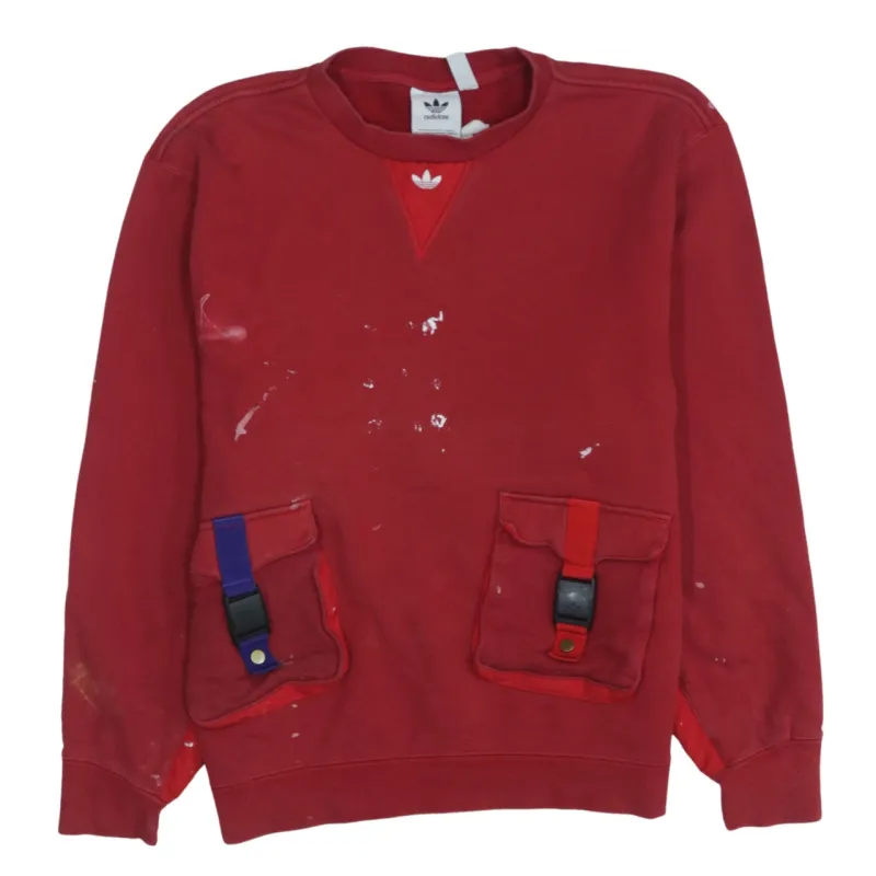 Adidas Vintage 90s Men's XS Red Crew Neck Sweatshirt with Stains made by Adidas