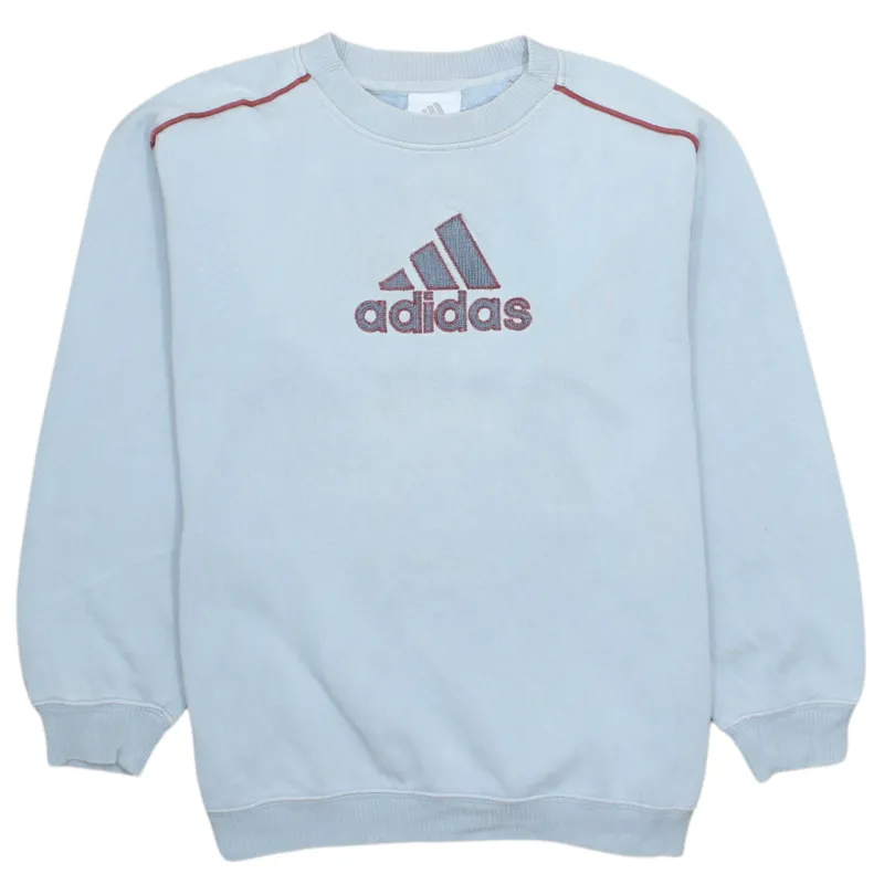 Adidas 90s Vintage Blue Spellout Crew Neck Sweatshirt Large Cotton sold by Vintage Club