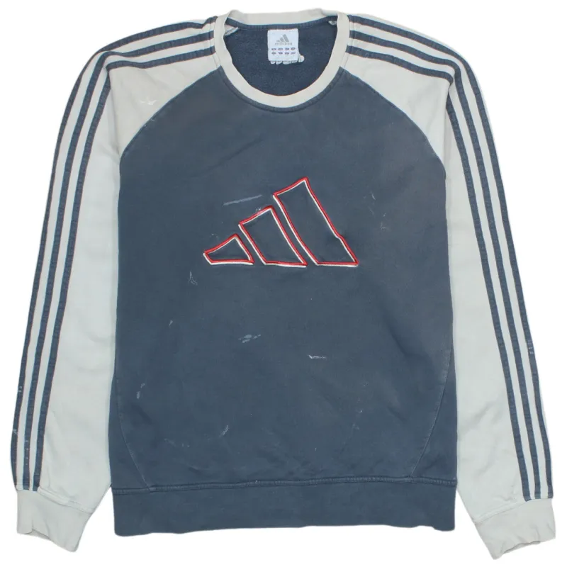 Adidas 90's Vintage Blue Crew Neck Striped Sweatshirt Men's L made by Adidas