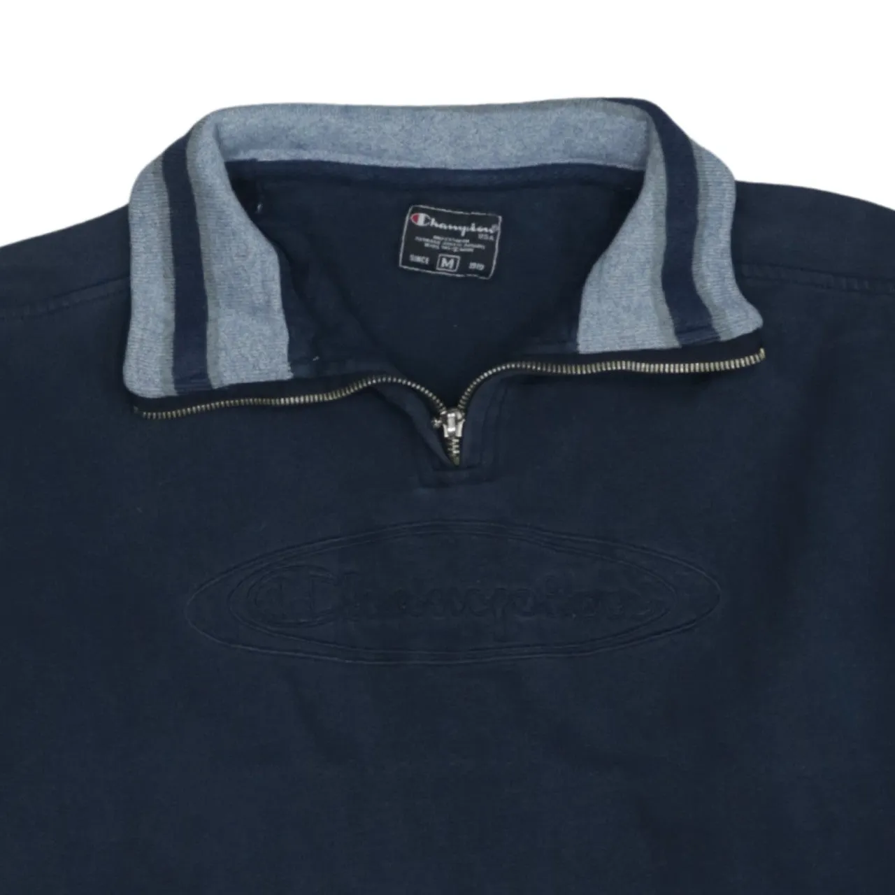 Vintage Champion 90's Navy Blue Spellout Quarter Zip Sweatshirt M sold by Vintage Club product image thumbnail 3