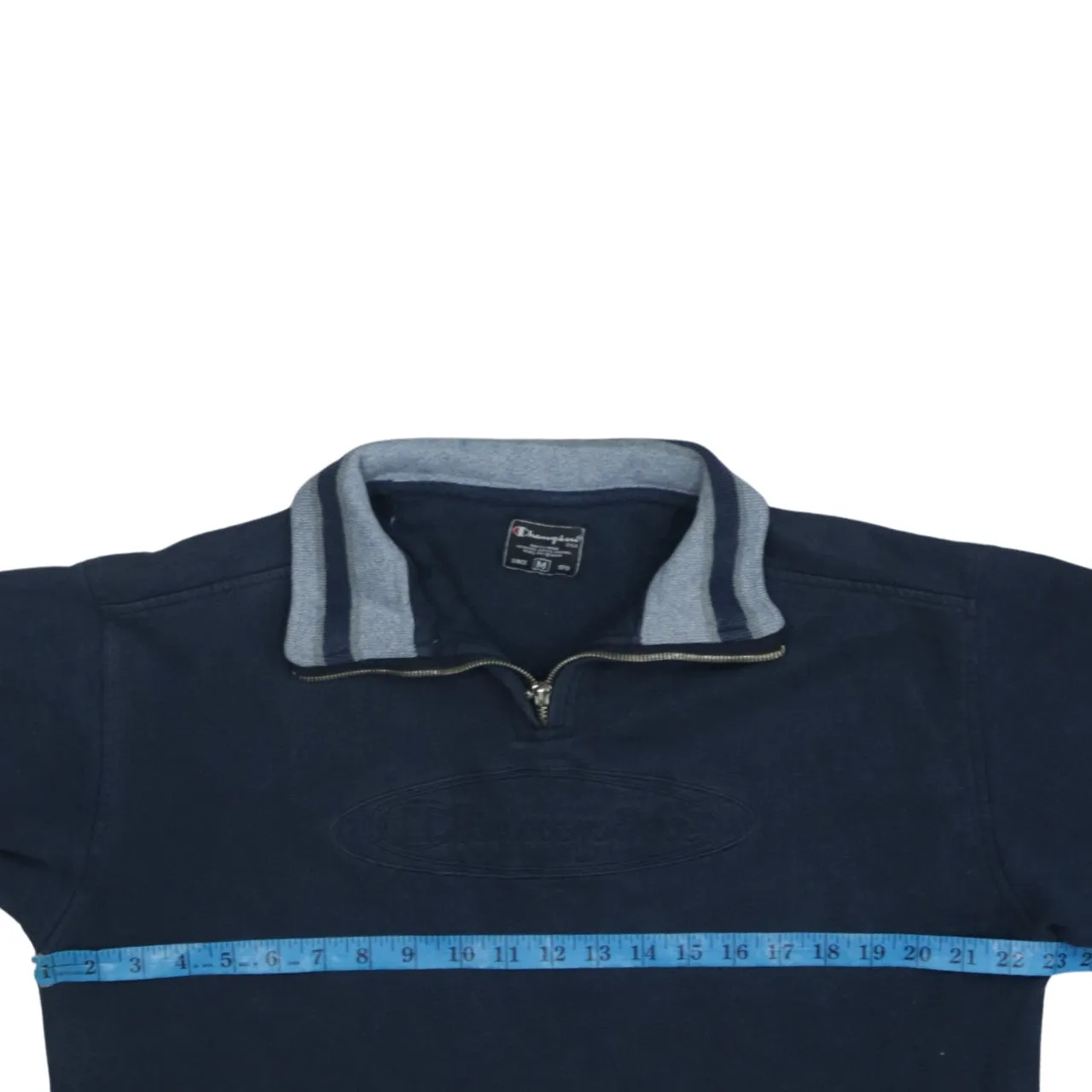 Vintage Champion 90's Navy Blue Spellout Quarter Zip Sweatshirt M sold by Vintage Club product image thumbnail 5