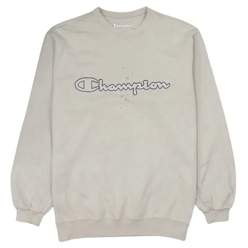 Vintage Champion 90s Spellout Crewneck Sweatshirt Men's Large Beige made by Champion