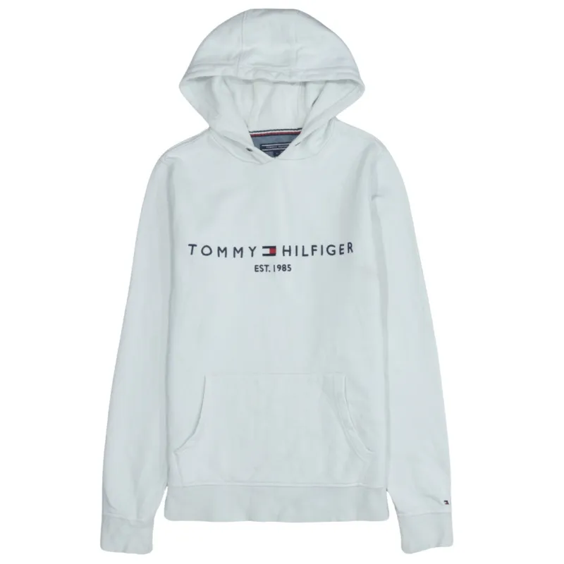 Tommy Hilfiger Vintage 90s White Pullover Hoodie Medium Spellout Iconic made by Tommy Hilfiger