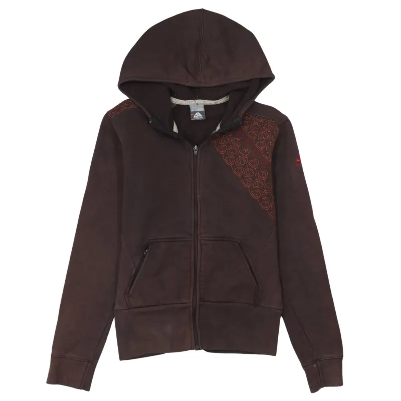 Vintage Nike Women's 90s Brown Lightweight Zip Hoodie Large Cotton made by Nike