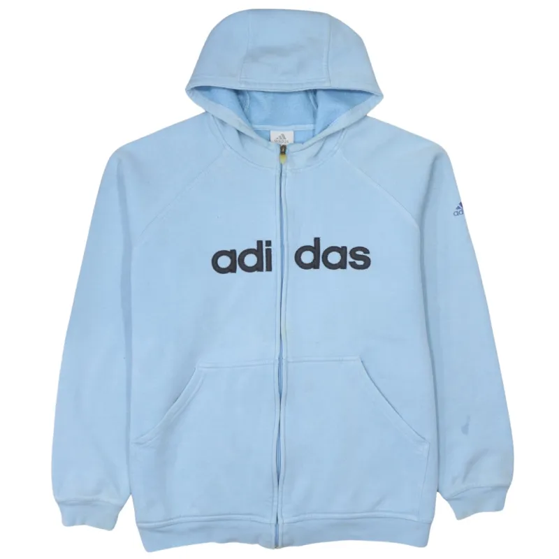 Adidas Men's Vintage 90's Blue Spellout Full Zip Hoodie, Large Cotton made by Adidas