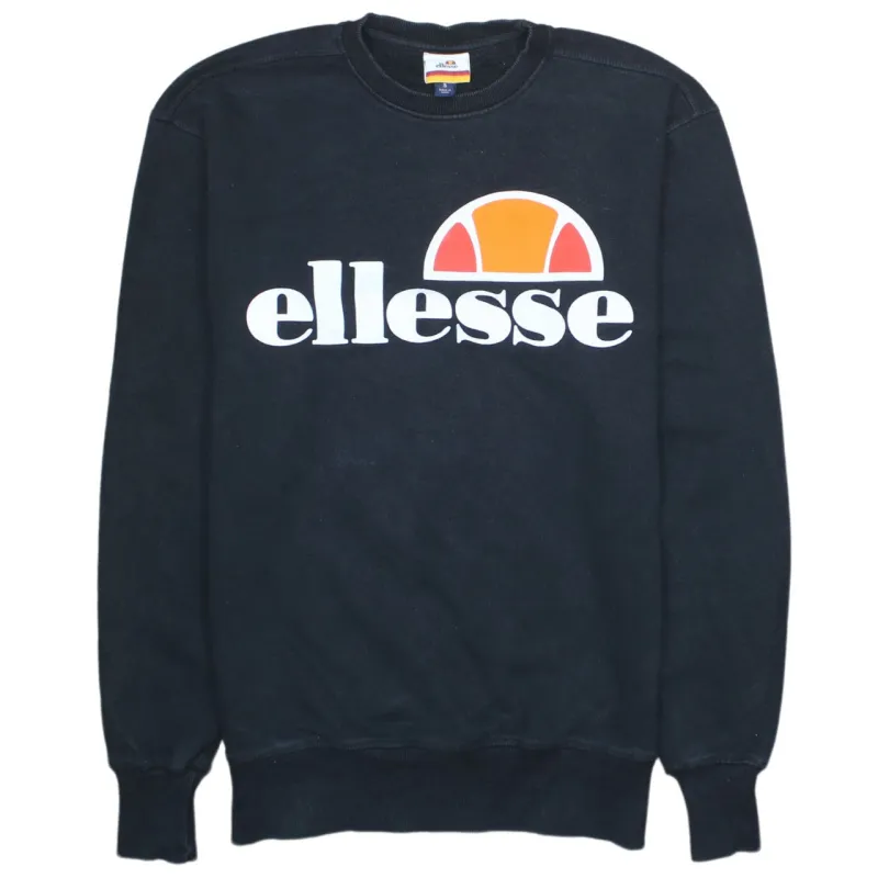 Vintage Ellesse 90s Spellout Crew Neck Sweatshirt, Small Black Cotton made by Ellesse