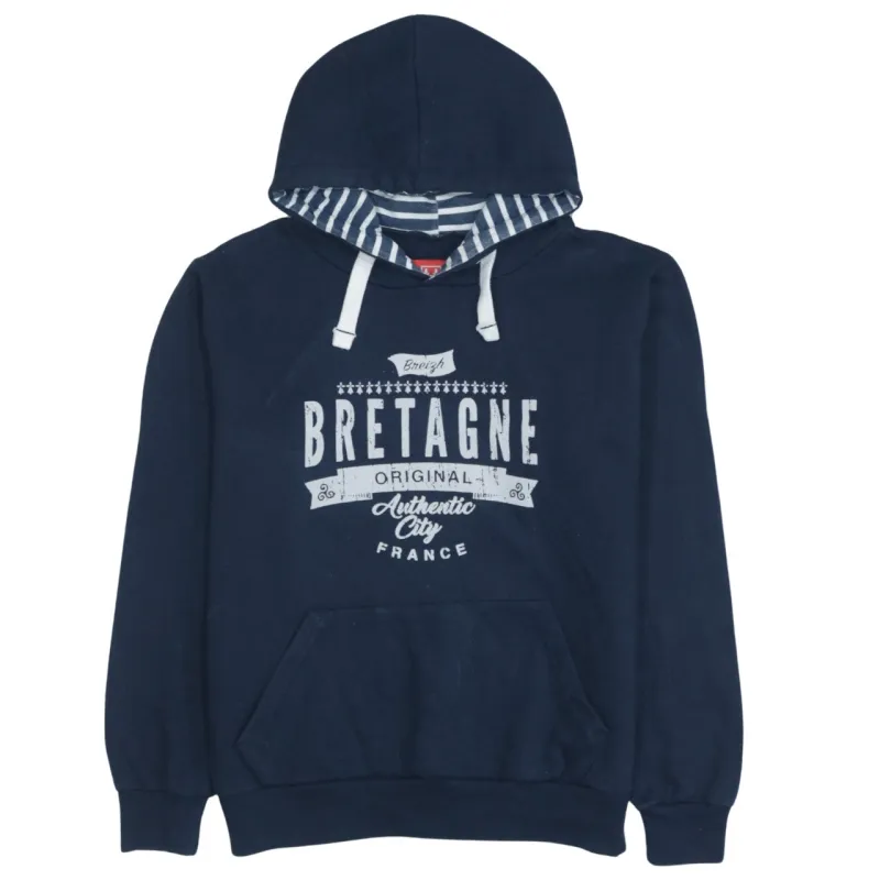 Bretagne 90's Vintage Navy Spellout Hoodie Medium - Men's Retro Pullover sold by Vintage Club