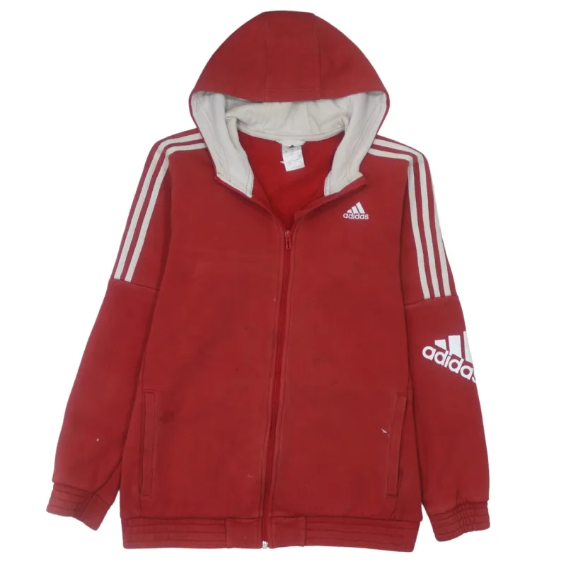Adidas Retro 90's Large Red Hoodie Striped Sleeve Full Zip Cotton sold by Vintage Club