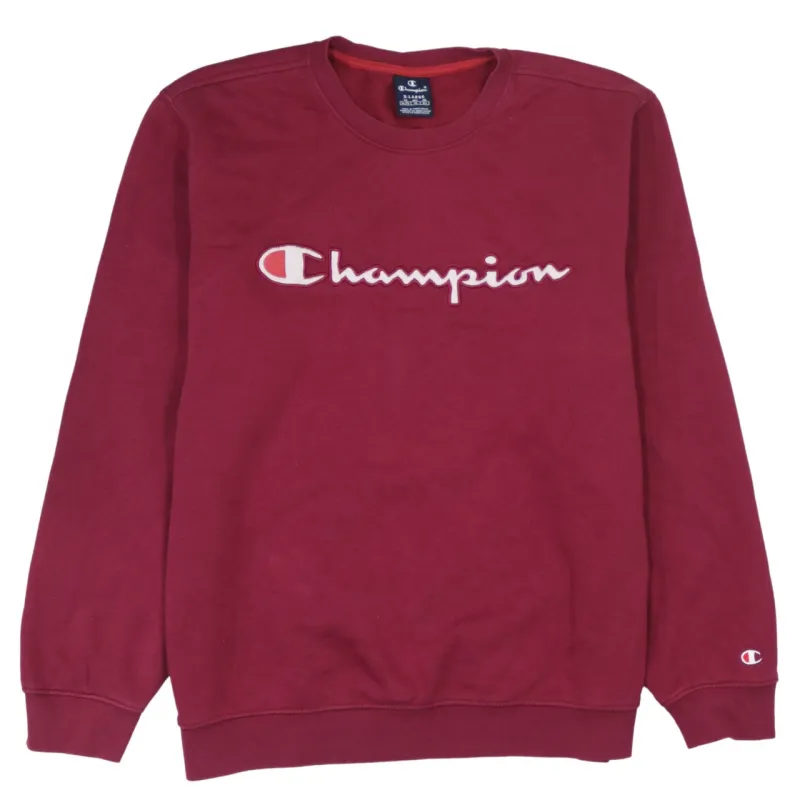 Champion Burgundy Red Sweatshirt Men's XLarge Embroidered Script Logo Crewneck Pullover Top made by Champion