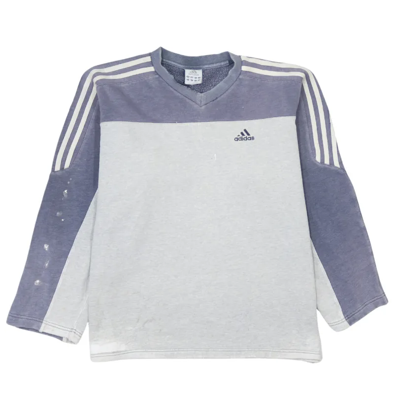 Adidas Men's Vintage 90s Blue Crew-Neck Sweatshirt Large Striped Sleeves made by Adidas