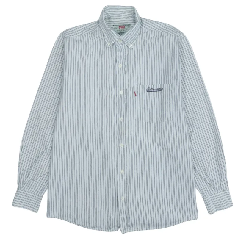 Levi's Men's 90s Blue Cotton Button-Up Long Sleeve Vintage Shirt L made by Levi's