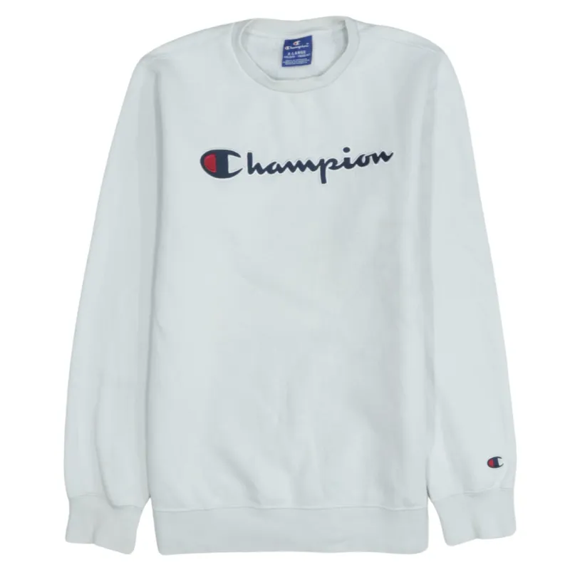 Vintage 90's Champion White Crewneck Sweatshirt Spellout Logo XL sold by Vintage Club