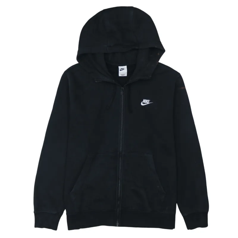Vintage Nike Men's Large 90s Black Full Zip Swoosh Cotton Hoodie made by Nike