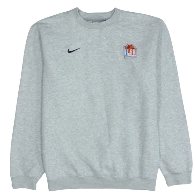 Vintage Nike 90s Men's Swoosh Crew Sweatshirt, Grey Cotton, Size M made by Nike