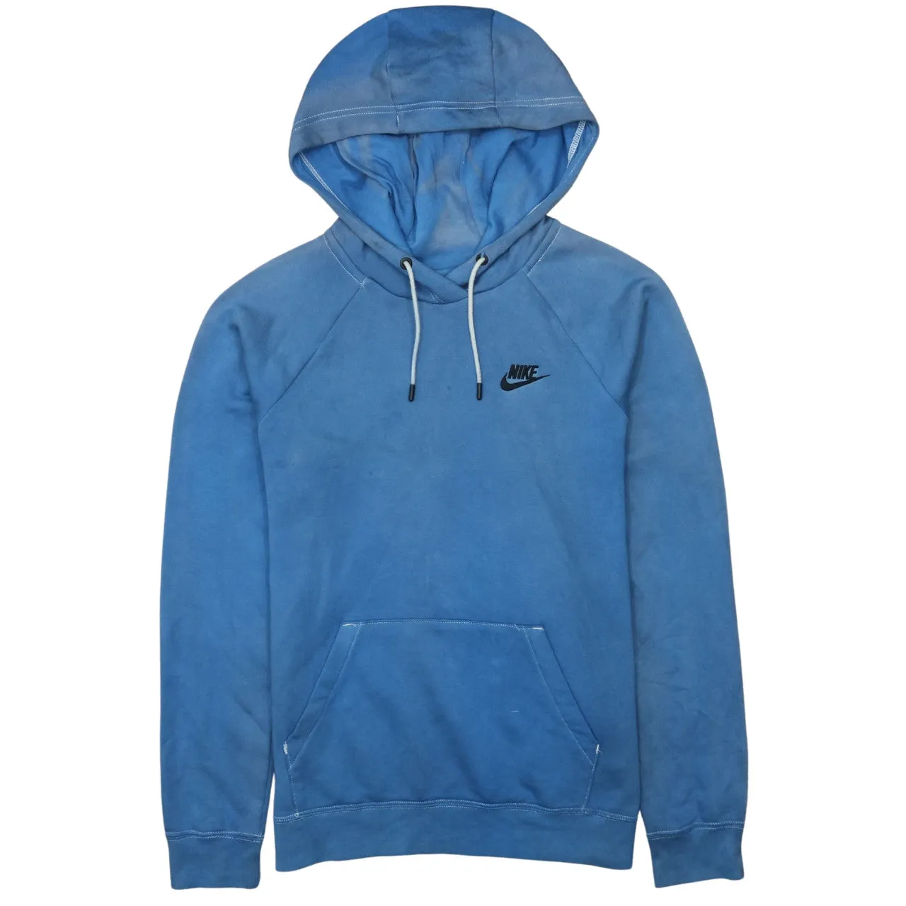 Nike Blue Hoodie Men's Small Embroidered Swoosh Drawstring Pullover Sweatshirt sold by Vintage Club