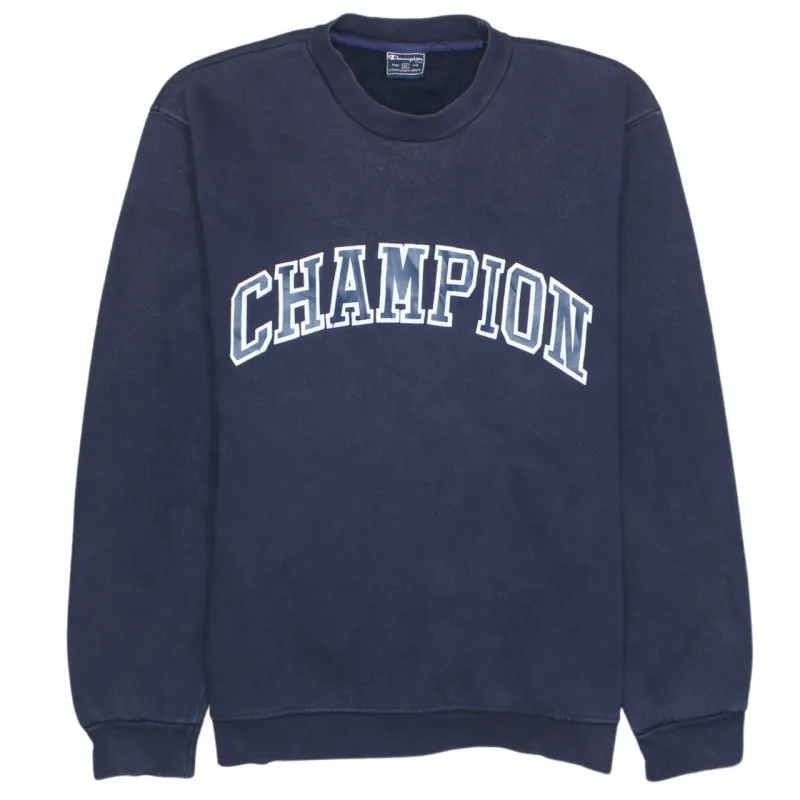 Vintage 90s Champion Navy Spellout Crew Neck Sweatshirt M Retro sold by Vintage Club