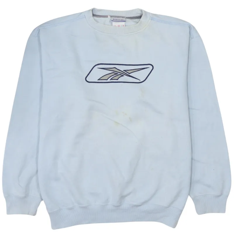 Reebok Men's Small Blue 90s Retro Spellout Crew Neck Cotton Sweatshirt sold by Vintage Club