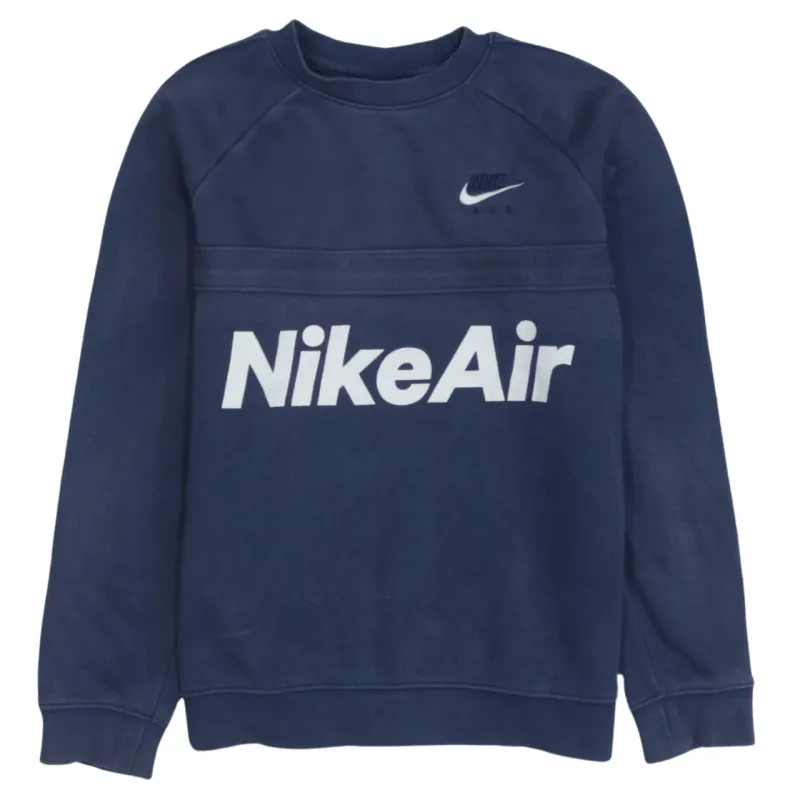 Nike Women's 90's Vintage Swoosh Sweatshirt Large Navy Cotton Top made by Nike