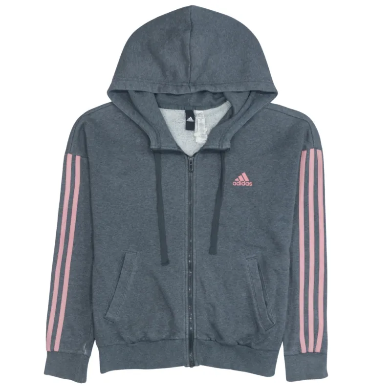 Adidas Women's Vintage 90s Grey Hoodie Small Striped Sleeve Zip Up made by Adidas