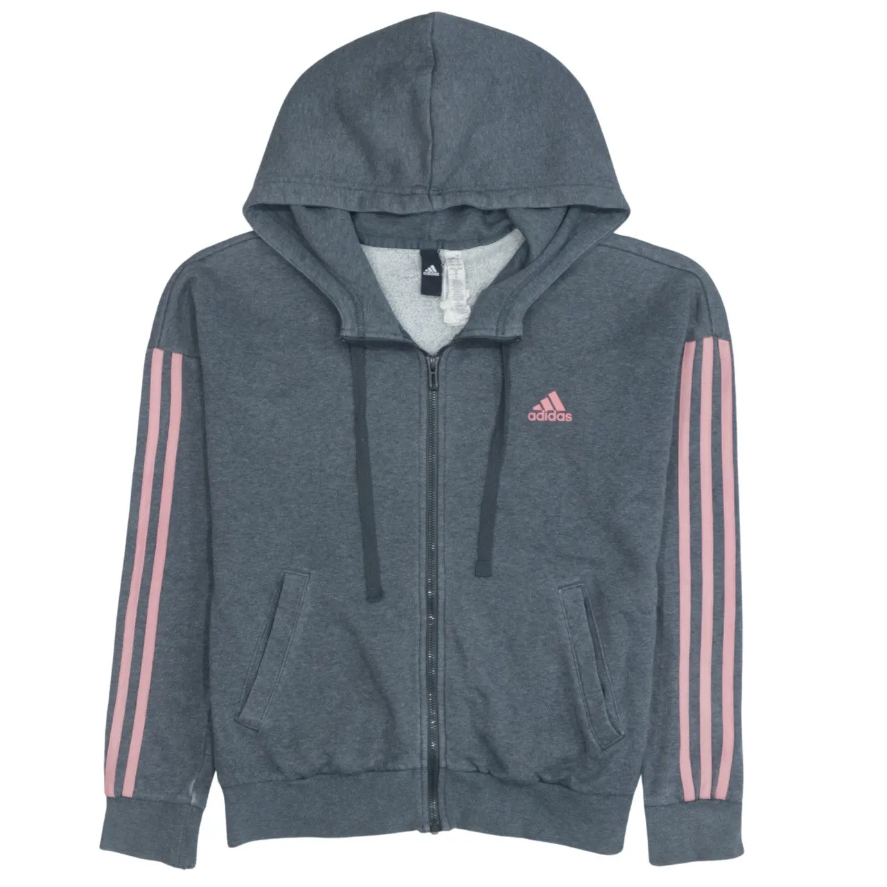 Adidas Women's Vintage 90s Grey Hoodie Small Striped Sleeve Zip Up sold by Vintage Club