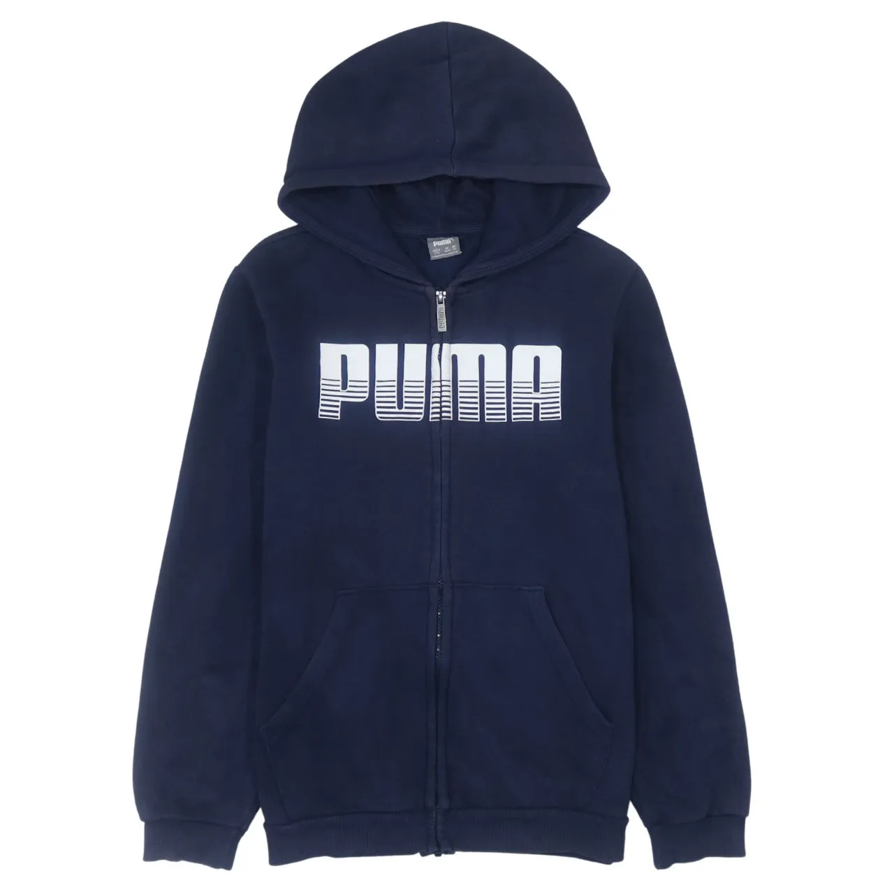 Puma 90's Navy Blue Spellout Hoodie Women's Large Full Zip Vintage sold by Vintage Club