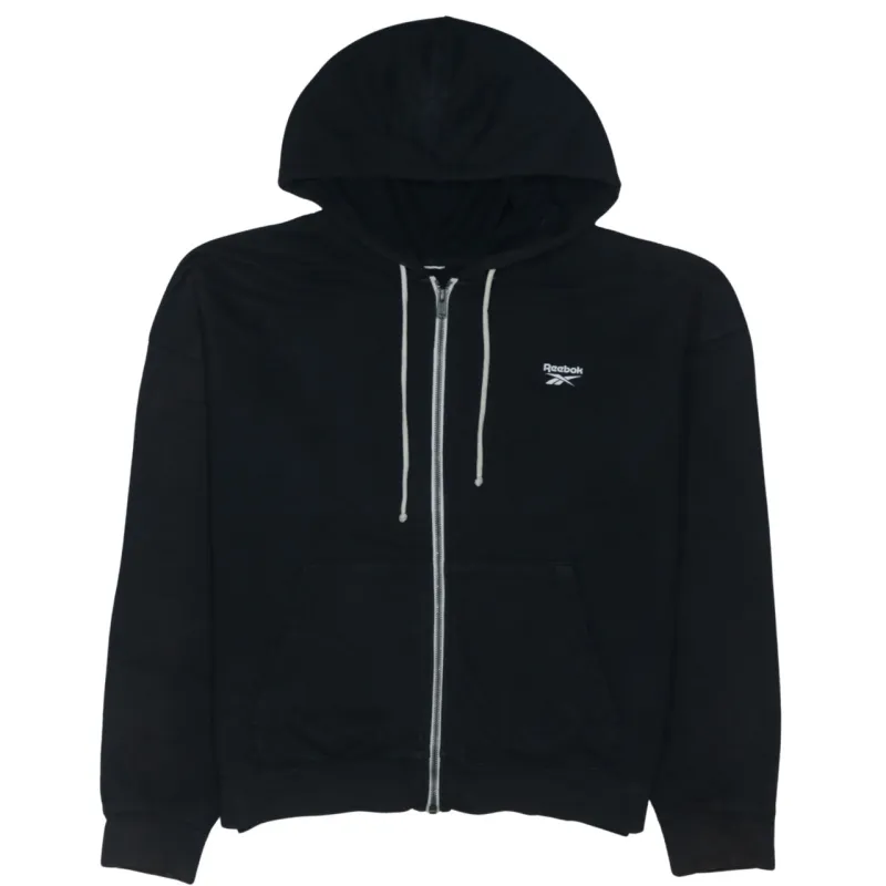 Reebok Men's Large 90s Black Cotton Full Zip Hoodie with Pockets made by Reebok
