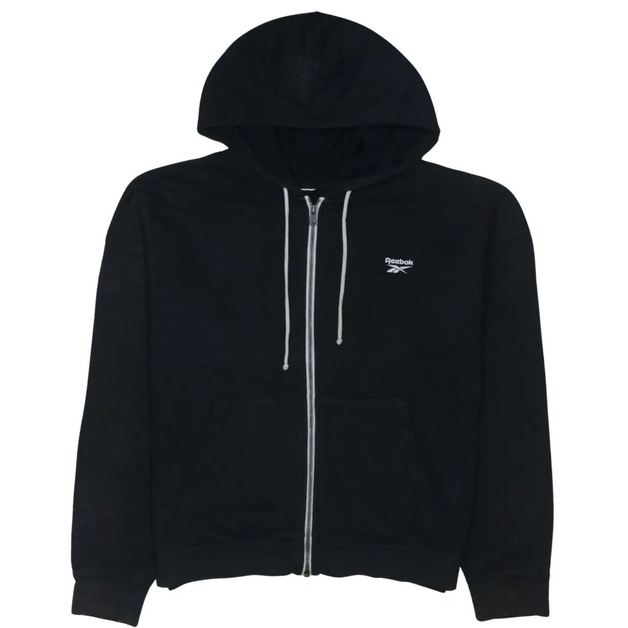 Reebok Men's Large 90s Black Cotton Full Zip Hoodie with Pockets sold by Vintage Club