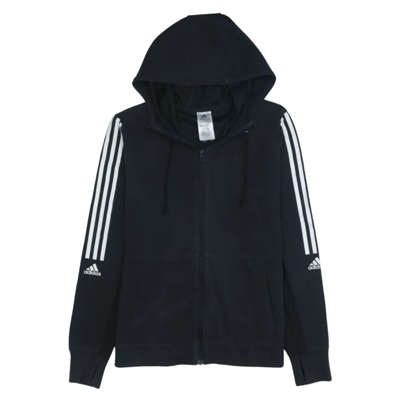 Adidas Women's Vintage 90s Black Striped Sleeve Zip-Up Hoodie Medium made by Adidas