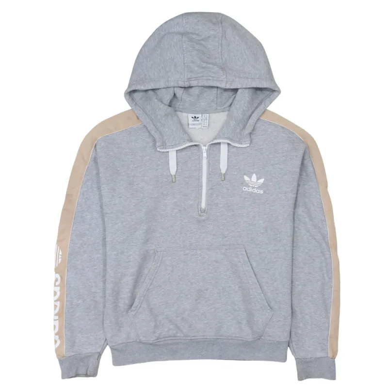 Adidas Grey Half Zip Hoodie Men’s Medium Trefoil Logo Beige Sleeve Panels Pullover Sweatshirt made by Adidas