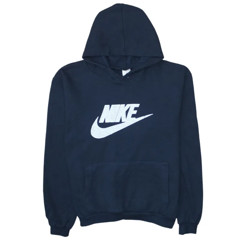 Nike Navy Blue Hoodie Men's Medium Printed Logo Front Pocket Pullover Sweatshirt sold by Vintage Club