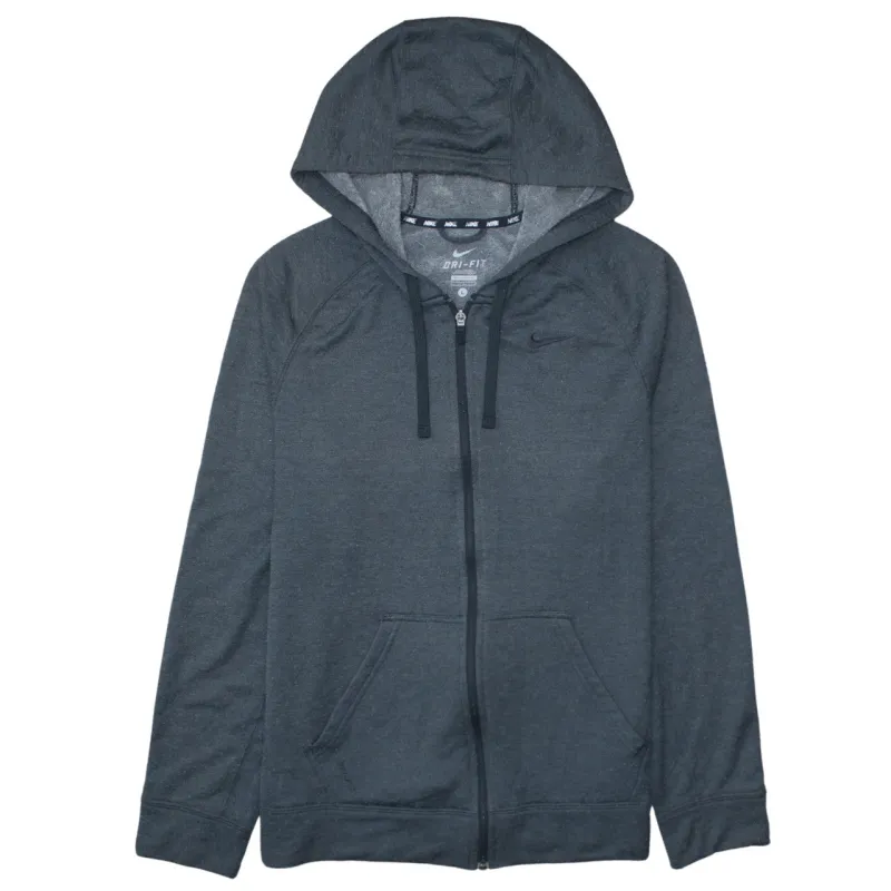 Nike Dark Grey Full Zip Hoodie Men's Large Embroidered Swoosh Split Pocket Dri-Fit Sweatshirt sold by Vintage Club