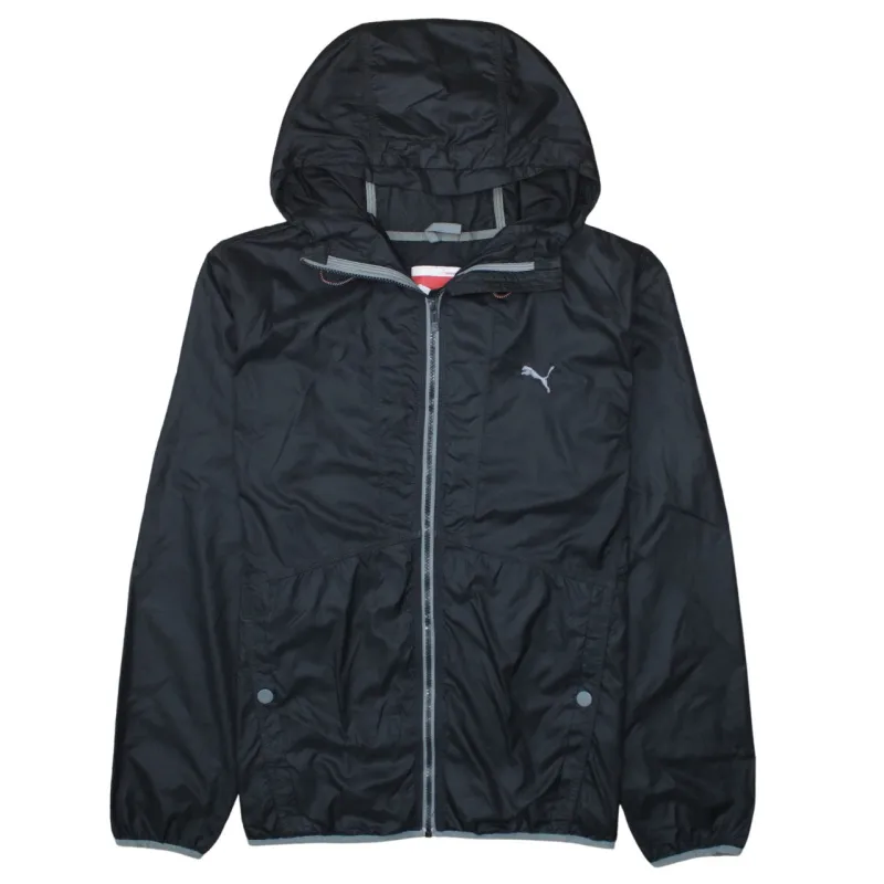Puma Black Hooded Windbreaker Men's Large Full Zip Embroidered Logo Lightweight Jacket sold by Vintage Club