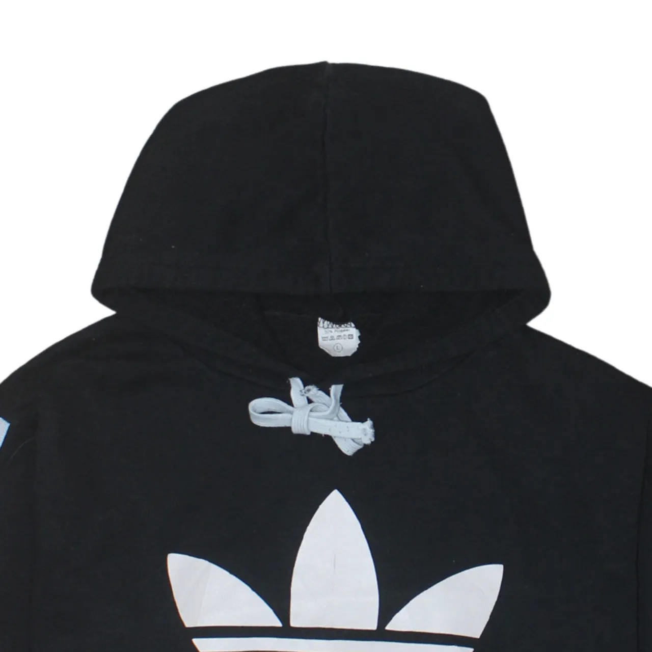 Adidas Black Hoodie Women’s Large Trefoil Printed Logo Three Stripe Sleeves Sweatshirt sold by Vintage Club product image thumbnail 3