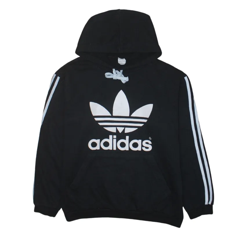 Adidas Black Hoodie Women’s Large Trefoil Printed Logo Three Stripe Sleeves Sweatshirt sold by Vintage Club
