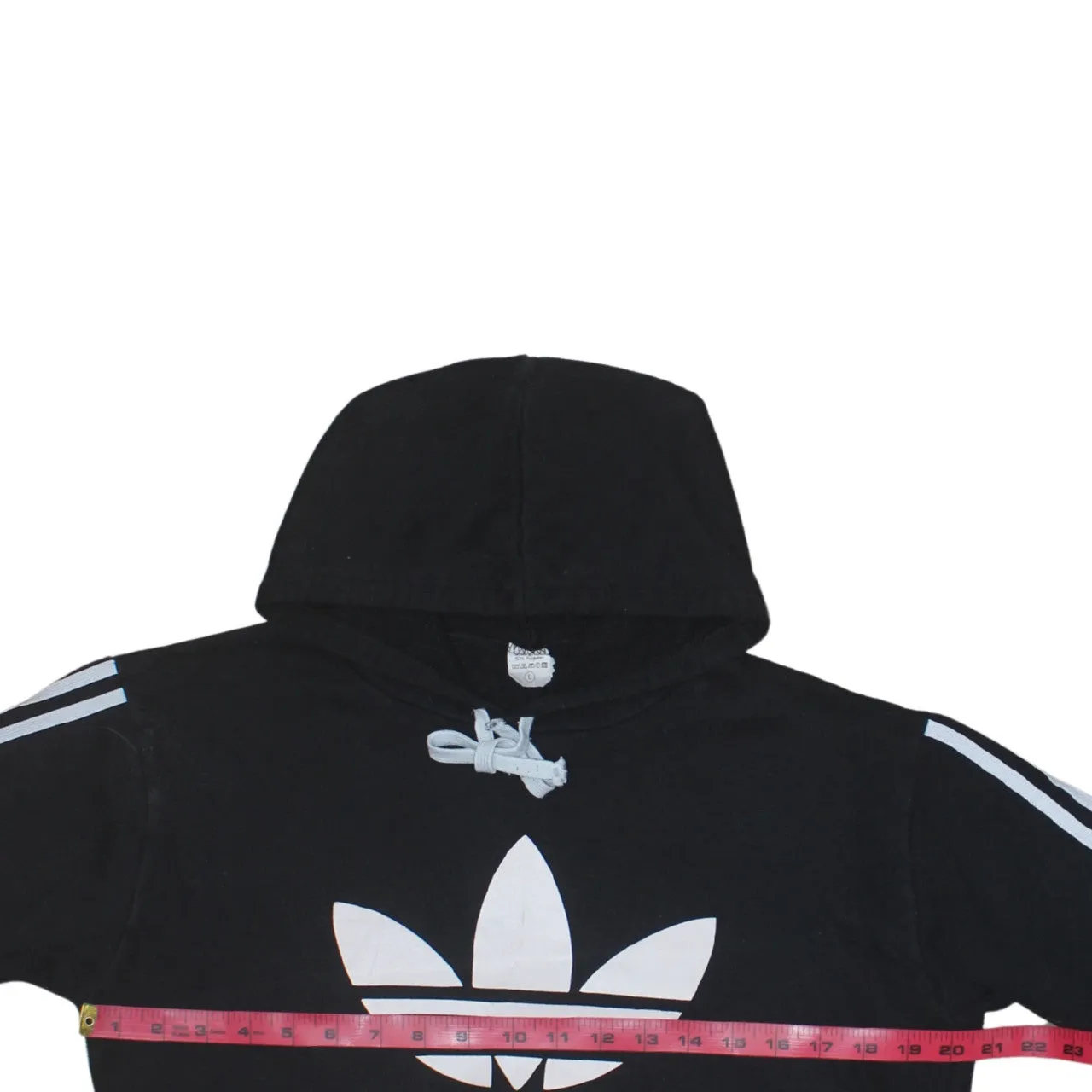 Adidas Black Hoodie Women’s Large Trefoil Printed Logo Three Stripe Sleeves Sweatshirt sold by Vintage Club product image thumbnail 5