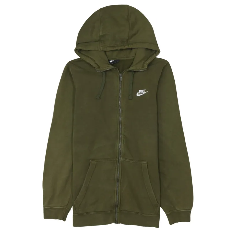 Nike Khaki Green Zip Hoodie Women’s Medium Embroidered Swoosh Split Pocket Sweatshirt made by Nike