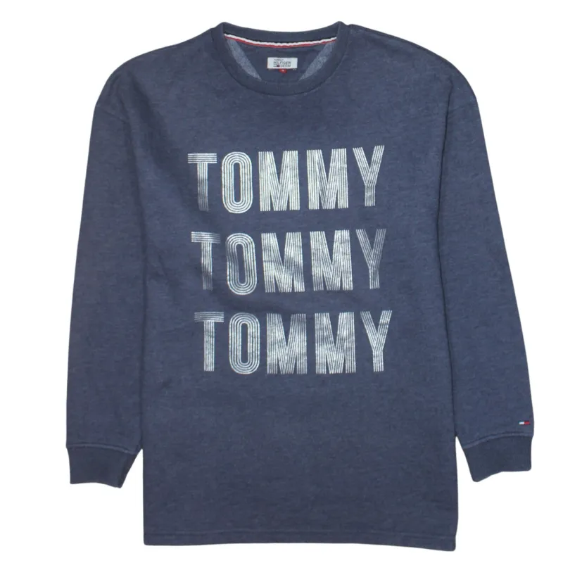 Tommy Hilfiger 90's Spellout Crew Neck Sweatshirt Small Blue sold by Vintage Club