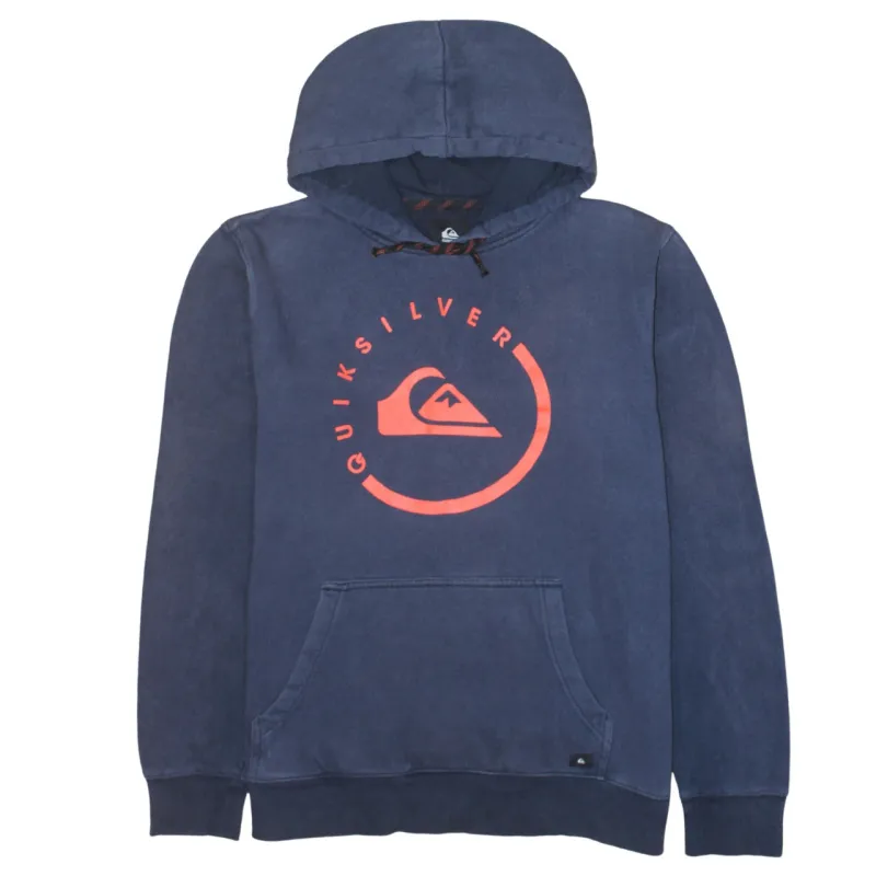 Quiksilver Navy Blue Hoodie Men's Large Printed Logo Front Pocket Pullover Sweatshirt sold by Vintage Club