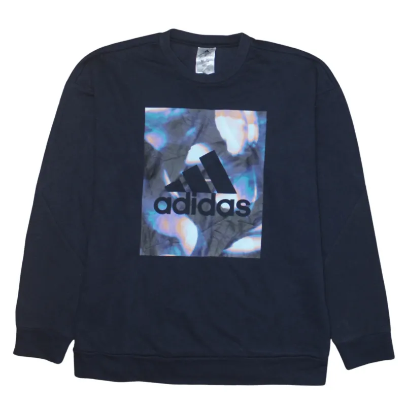 Adidas Navy Blue Sweatshirt Women's XSmall Printed Box Logo Crewneck Pullover Top sold by Vintage Club