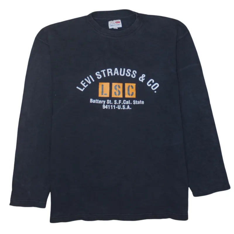 Levi's 90's Spellout Crew Neck Sweatshirt Medium Navy Blue made by Levi's