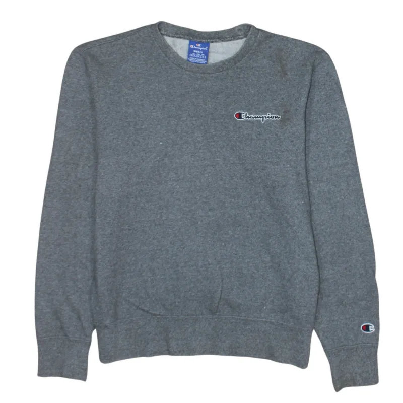 Champion Grey Sweatshirt Men's Small Embroidered Chest Logo Cuff Patch Crewneck Pullover sold by Vintage Club
