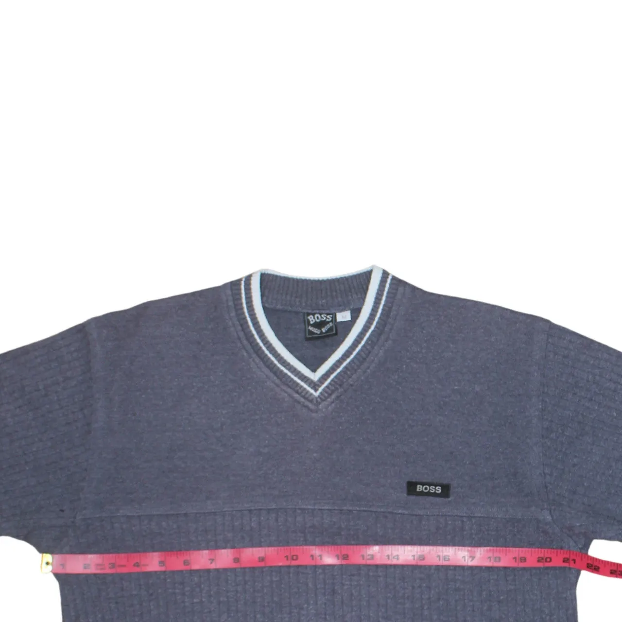 Hugo Boss Grey V Neck Jumper Men's Medium Ribbed Knit Embroidered Chest Logo Sweater sold by Vintage Club product image thumbnail 5