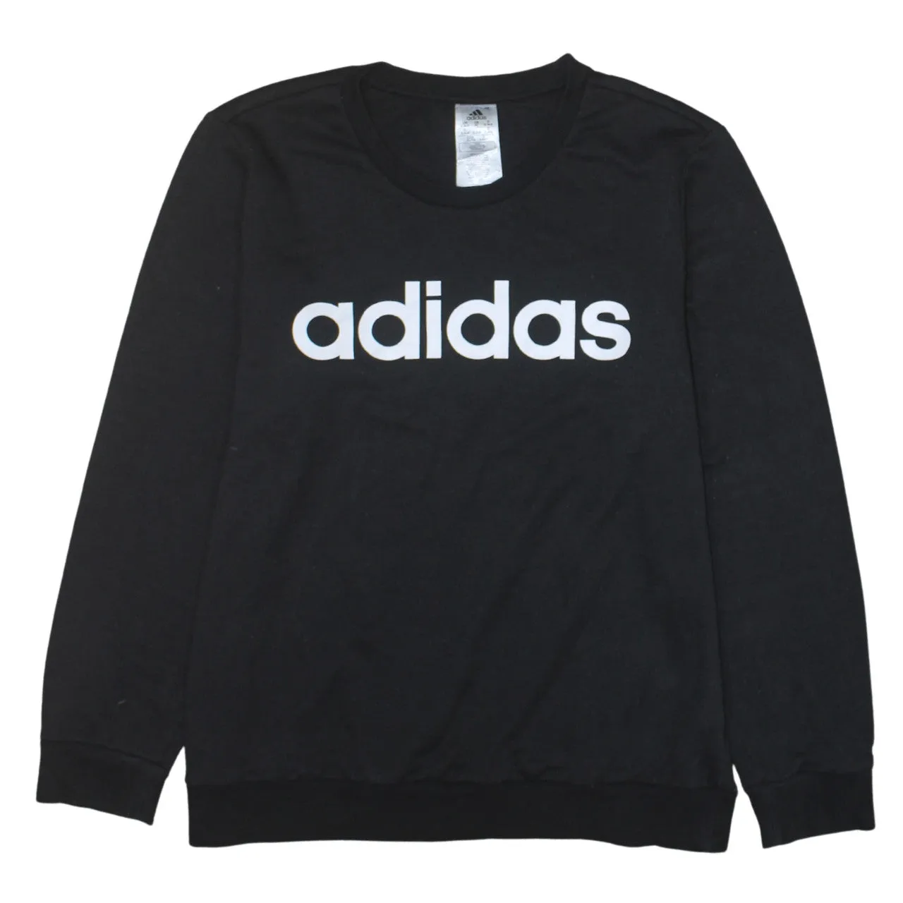 Adidas Black Sweatshirt Women's XLarge Printed Logo Crewneck Pullover Long Sleeve Top sold by Vintage Club