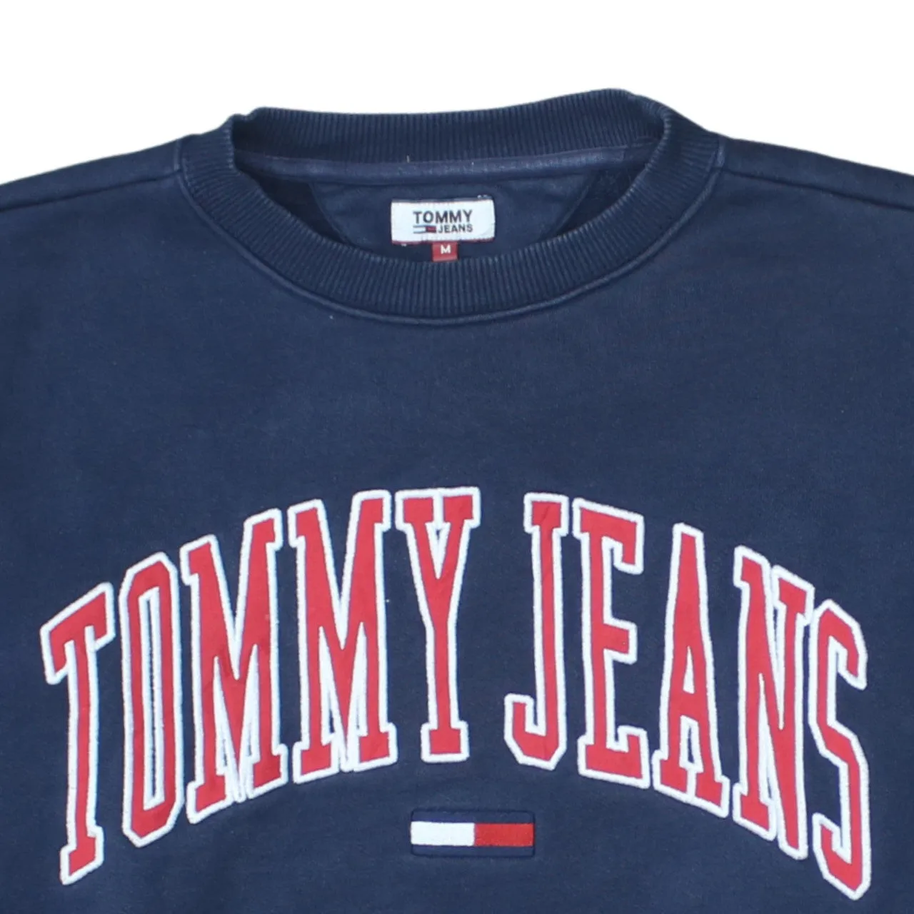 Tommy Jeans Navy Blue Sweatshirt Men's Medium Embroidered Spellout Logo Crewneck Pullover sold by Vintage Club product image thumbnail 3