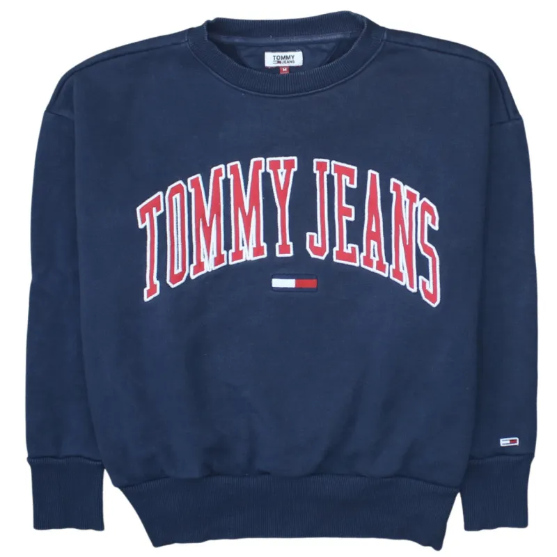 Tommy Jeans Navy Blue Sweatshirt Men's Medium Embroidered Spellout Logo Crewneck Pullover sold by Vintage Club