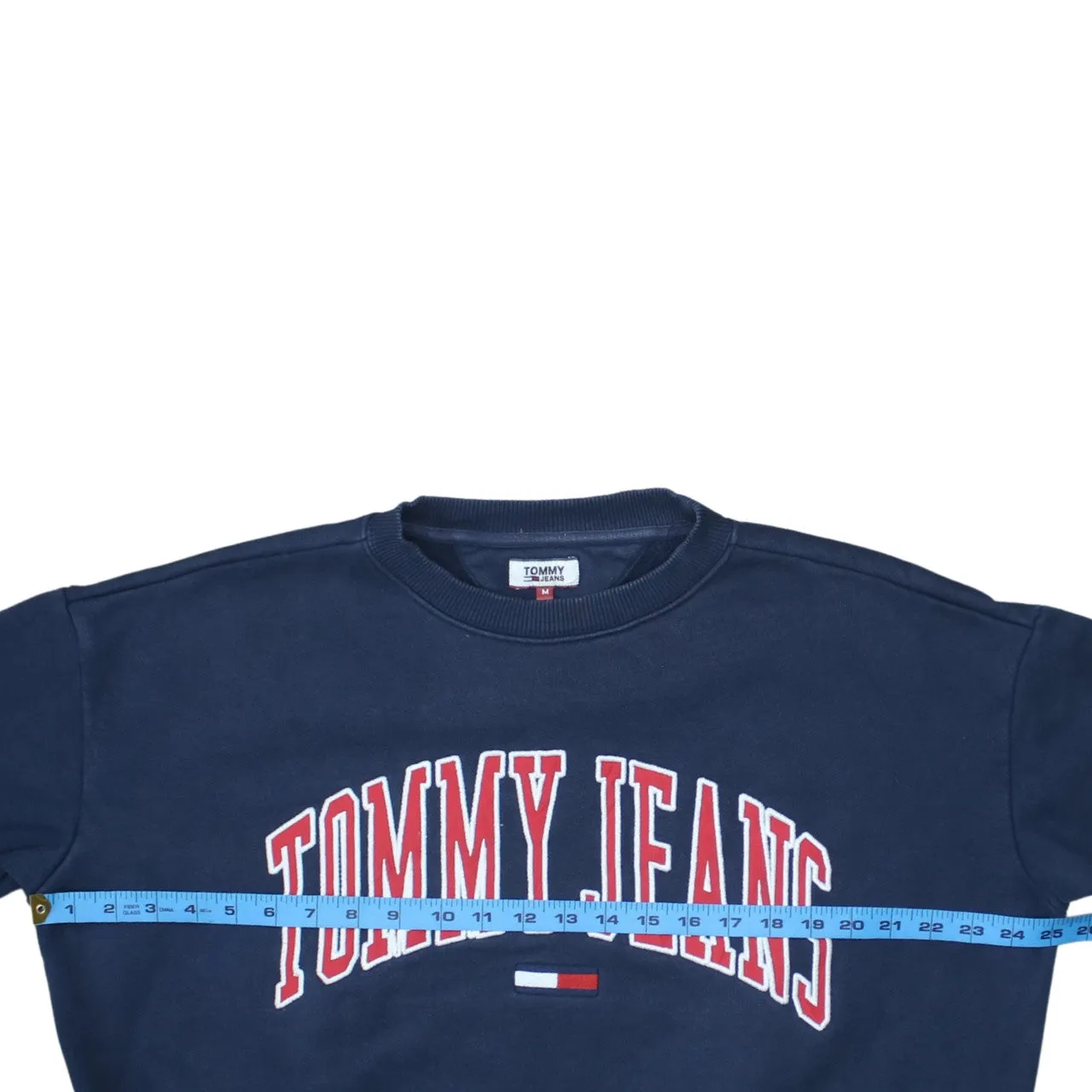 Tommy Jeans Navy Blue Sweatshirt Men's Medium Embroidered Spellout Logo Crewneck Pullover sold by Vintage Club product image thumbnail 5