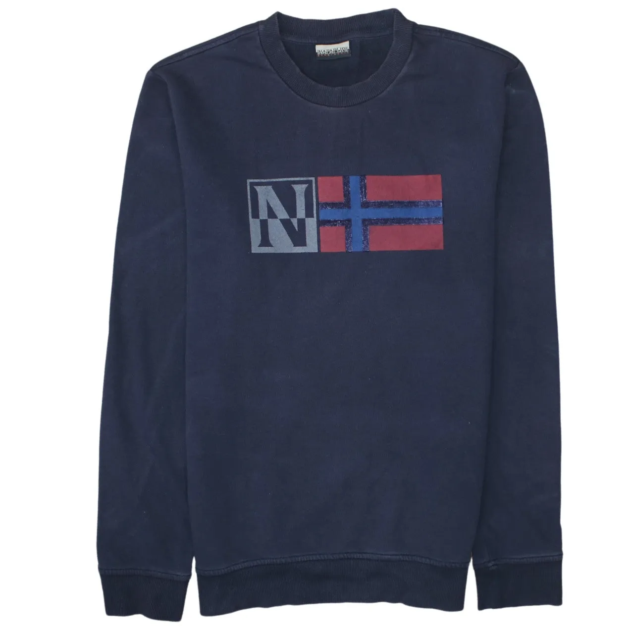 Napapijri 90's Lightweight Crew Neck Sweatshirt Medium Navy Blue sold by Vintage Club