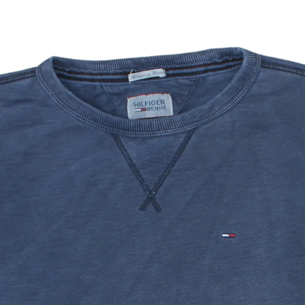 Tommy Hilfiger Navy Blue Sweatshirt Men's Small Embroidered Flag Logo Crewneck Pullover Jumper sold by Vintage Club product image thumbnail 3